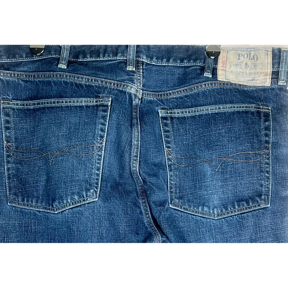 Polo‎ Ralph Lauren 40x32 Distressed Straight Leg Button Fly Bootcut Blue Jeans